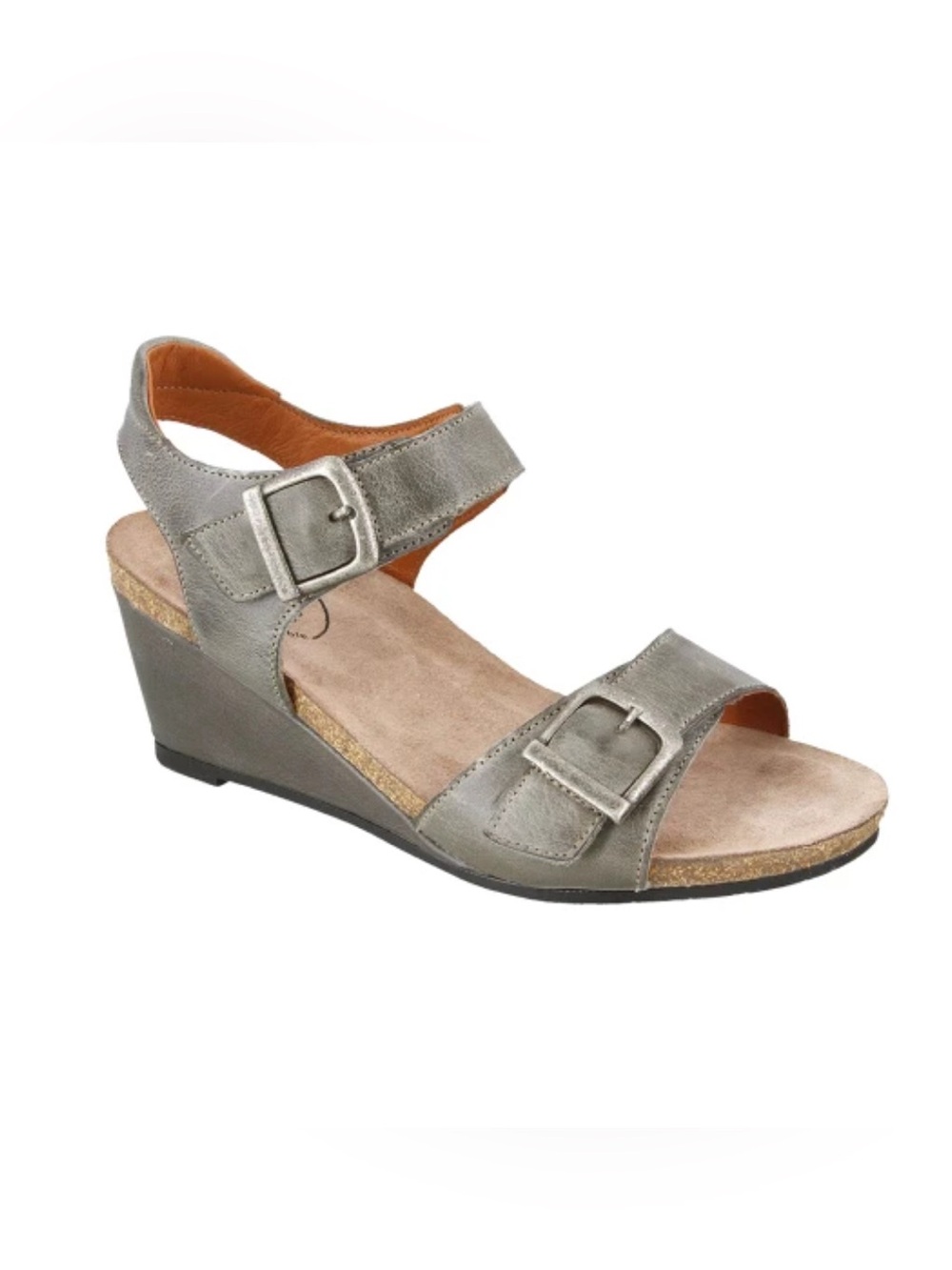 Taos Buckle Up Leather Ankle Strap Wedge Sandals Graphite Gray Sz 42 (US 11)